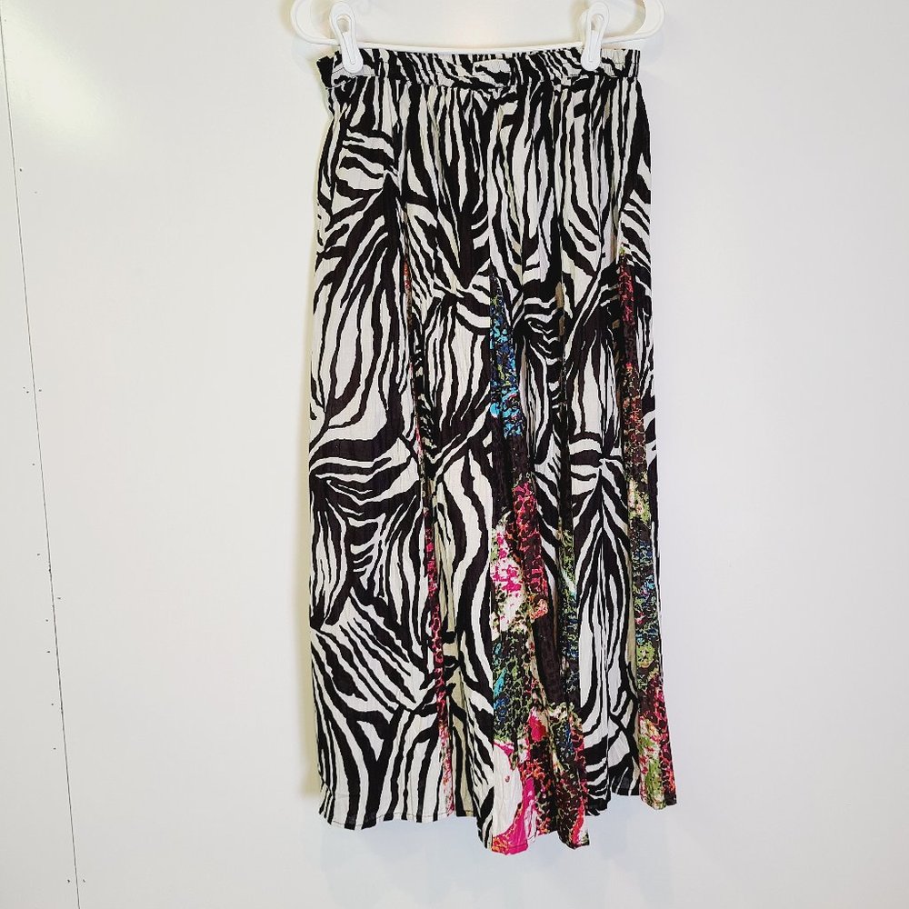 Susan Graver Zebra Print Long Skirt Elastic Waist Womens Extra Small